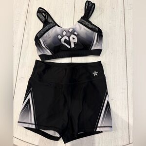 Black and Gray Sports Bra and Shorts Set